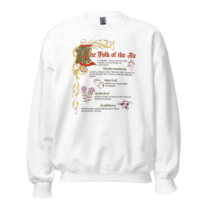 The Folk of the Air Sweatshirt - The Bean Workshop - Bestiary Design, Bookish Sweatshirt, Cardan Greenbriar, Cozy fantasy clothing, Dark Fantasy, Elfhame merch, Faeriecore, Folk of the Air sweater for readers, Goblincore Aesthetic, Holly Black licensed apparel, Jude Duarte, Literary Gift, The Cruel Prince sweatshirt