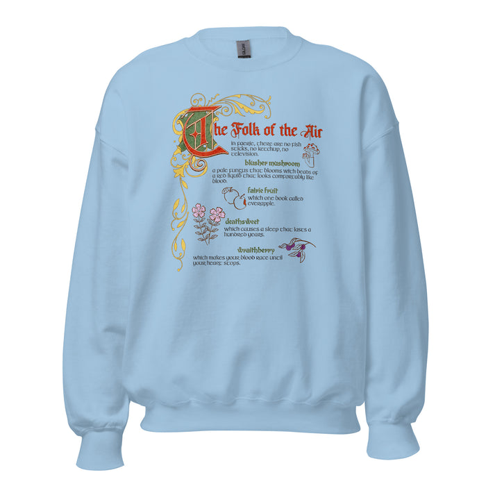 The Folk of the Air Sweatshirt - The Bean Workshop - Bestiary Design, Bookish Sweatshirt, Cardan Greenbriar, Cozy fantasy clothing, Dark Fantasy, Elfhame merch, Faeriecore, Folk of the Air sweater for readers, Goblincore Aesthetic, Holly Black licensed apparel, Jude Duarte, Literary Gift, The Cruel Prince sweatshirt