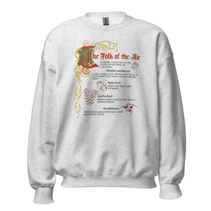 The Folk of the Air Sweatshirt - The Bean Workshop - Bestiary Design, Bookish Sweatshirt, Cardan Greenbriar, Cozy fantasy clothing, Dark Fantasy, Elfhame merch, Faeriecore, Folk of the Air sweater for readers, Goblincore Aesthetic, Holly Black licensed apparel, Jude Duarte, Literary Gift, The Cruel Prince sweatshirt