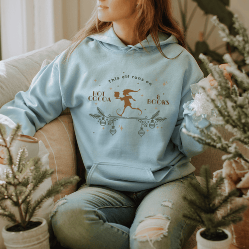 This Elf Runs on Hot Cocoa and Books Hoodie - The Bean Workshop - bookish, Christmas, elf, hoodie
