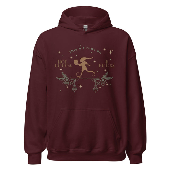 This Elf Runs on Hot Cocoa and Books Hoodie - The Bean Workshop - bookish, Christmas, elf, hoodie