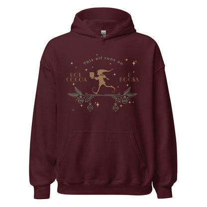 This Elf Runs on Hot Cocoa and Books Hoodie - The Bean Workshop - bookish, Christmas, elf, hoodie