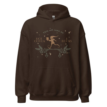 This Elf Runs on Hot Cocoa and Books Hoodie - The Bean Workshop - bookish, Christmas, elf, hoodie