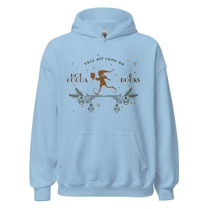 This Elf Runs on Hot Cocoa and Books Hoodie - The Bean Workshop - bookish, Christmas, elf, hoodie