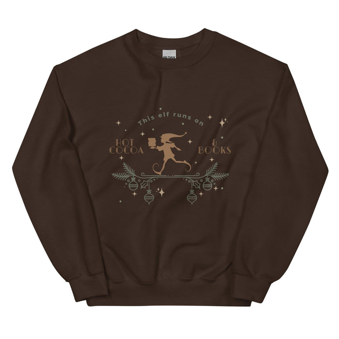 This Elf Runs on Hot Cocoa and Books Sweatshirt - The Bean Workshop - bookish, Christmas, elf, sweater, sweatshirt