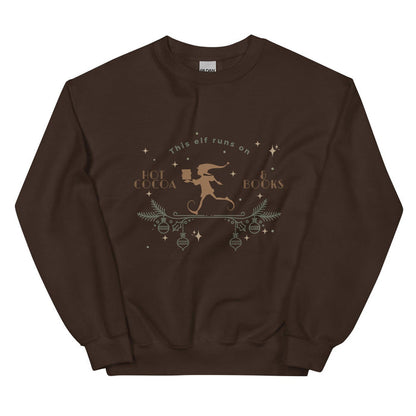 This Elf Runs on Hot Cocoa and Books Sweatshirt - The Bean Workshop - bookish, Christmas, elf, sweater, sweatshirt