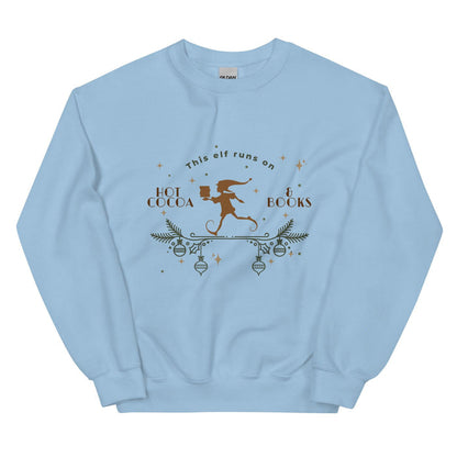 This Elf Runs on Hot Cocoa and Books Sweatshirt - The Bean Workshop - bookish, Christmas, elf, sweater, sweatshirt