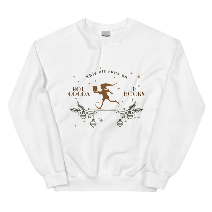 This Elf Runs on Hot Cocoa and Books Sweatshirt - The Bean Workshop - bookish, Christmas, elf, sweater, sweatshirt