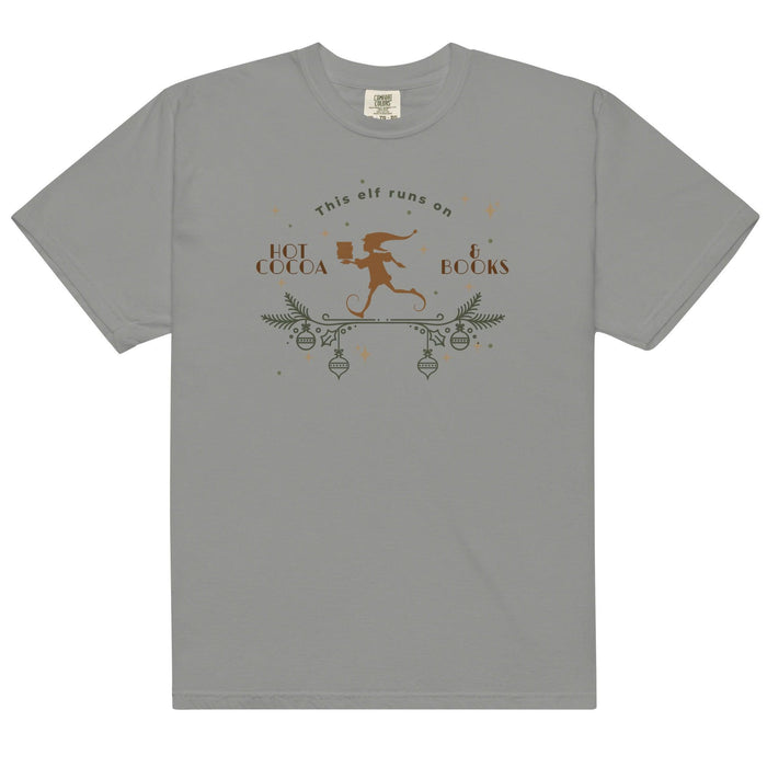 This Elf Runs on Hot Cocoa and Books Tee Shirt - The Bean Workshop - book lover, bookish, box tee, christmas
