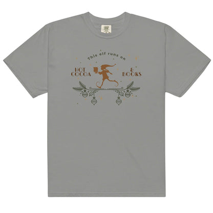 This Elf Runs on Hot Cocoa and Books Tee Shirt - The Bean Workshop - book lover, bookish, box tee, christmas