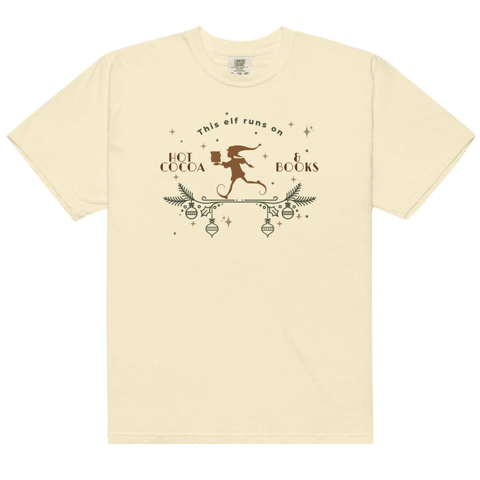 This Elf Runs on Hot Cocoa and Books Tee Shirt - The Bean Workshop - book lover, bookish, box tee, christmas