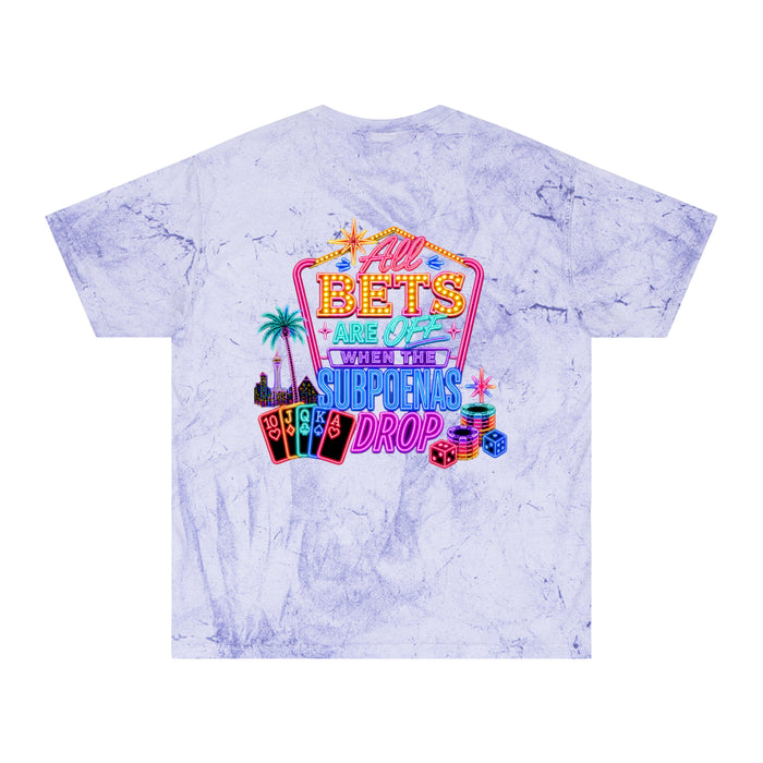Tie-Dye T-Shirt — Retro Neon Casino “All Bets Are Off” Crime Con 26'