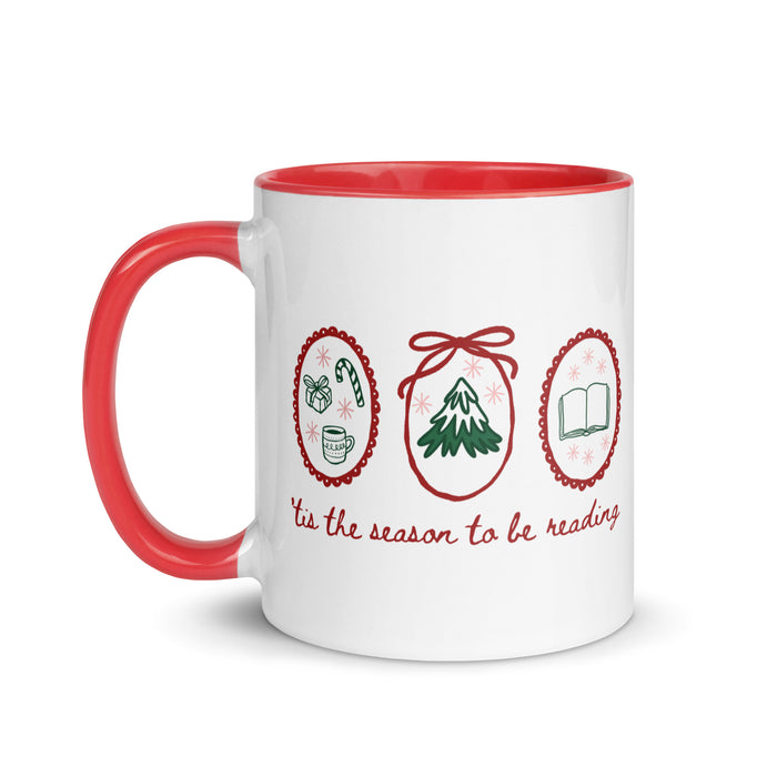 'Tis the Season to be Reading Mug with Color Inside - The Bean Workshop - Book Lover Gift, Bookish Humor, Bookworm Gift, Ceramic Mug, Christmas Coffee Mug for Readers, Cozy Christmas, Festive Doodles, Hand-Drawn, Holiday Mug, Hot Chocolate Mug, Secret Santa, Stocking Stuffer, Tis the Season to be Reading Mug