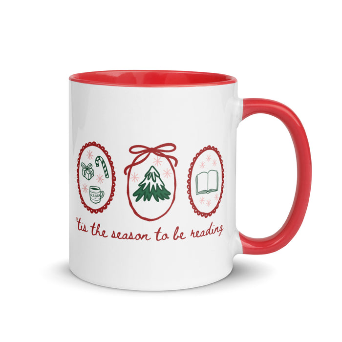 'Tis the Season to be Reading Mug with Color Inside - The Bean Workshop - Book Lover Gift, Bookish Humor, Bookworm Gift, Ceramic Mug, Christmas Coffee Mug for Readers, Cozy Christmas, Festive Doodles, Hand-Drawn, Holiday Mug, Hot Chocolate Mug, Secret Santa, Stocking Stuffer, Tis the Season to be Reading Mug