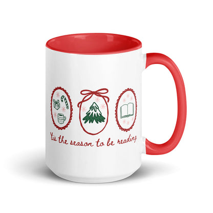 'Tis the Season to be Reading Mug with Color Inside - The Bean Workshop - Book Lover Gift, Bookish Humor, Bookworm Gift, Ceramic Mug, Christmas Coffee Mug for Readers, Cozy Christmas, Festive Doodles, Hand-Drawn, Holiday Mug, Hot Chocolate Mug, Secret Santa, Stocking Stuffer, Tis the Season to be Reading Mug