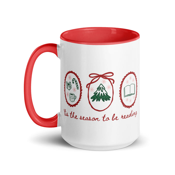 'Tis the Season to be Reading Mug with Color Inside - The Bean Workshop - Book Lover Gift, Bookish Humor, Bookworm Gift, Ceramic Mug, Christmas Coffee Mug for Readers, Cozy Christmas, Festive Doodles, Hand-Drawn, Holiday Mug, Hot Chocolate Mug, Secret Santa, Stocking Stuffer, Tis the Season to be Reading Mug