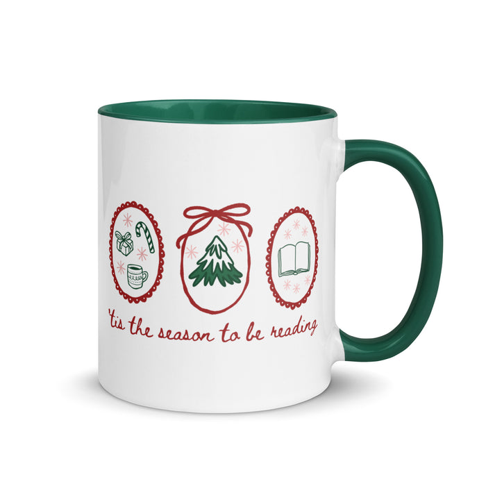 'Tis the Season to be Reading Mug with Color Inside - The Bean Workshop - Book Lover Gift, Bookish Humor, Bookworm Gift, Ceramic Mug, Christmas Coffee Mug for Readers, Cozy Christmas, Festive Doodles, Hand-Drawn, Holiday Mug, Hot Chocolate Mug, Secret Santa, Stocking Stuffer, Tis the Season to be Reading Mug