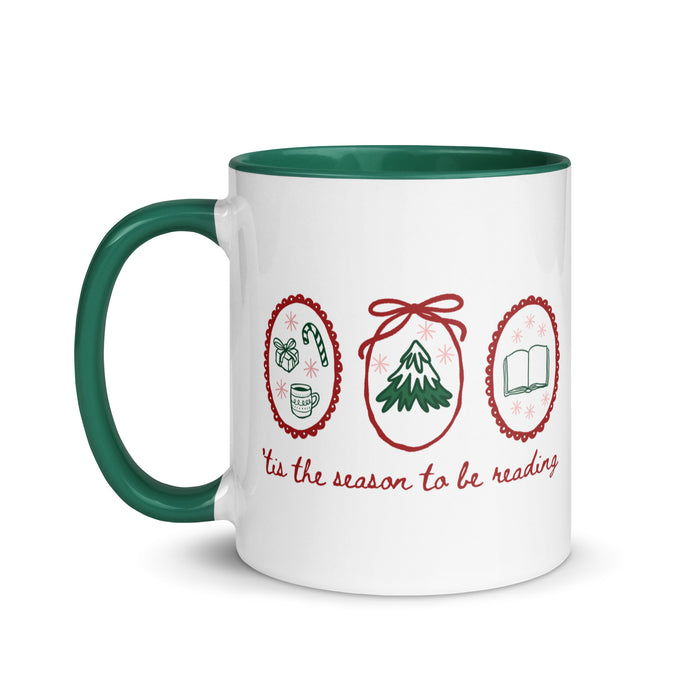 'Tis the Season to be Reading Mug with Color Inside - The Bean Workshop - Book Lover Gift, Bookish Humor, Bookworm Gift, Ceramic Mug, Christmas Coffee Mug for Readers, Cozy Christmas, Festive Doodles, Hand-Drawn, Holiday Mug, Hot Chocolate Mug, Secret Santa, Stocking Stuffer, Tis the Season to be Reading Mug