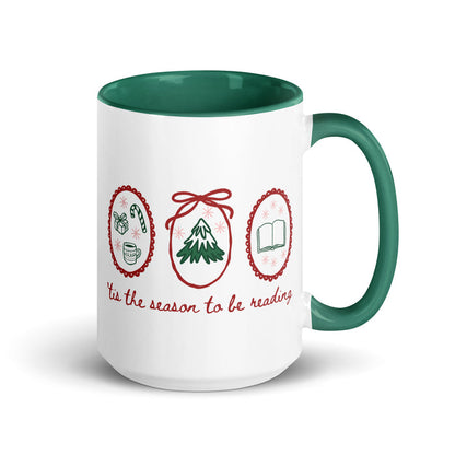 'Tis the Season to be Reading Mug with Color Inside - The Bean Workshop - Book Lover Gift, Bookish Humor, Bookworm Gift, Ceramic Mug, Christmas Coffee Mug for Readers, Cozy Christmas, Festive Doodles, Hand-Drawn, Holiday Mug, Hot Chocolate Mug, Secret Santa, Stocking Stuffer, Tis the Season to be Reading Mug