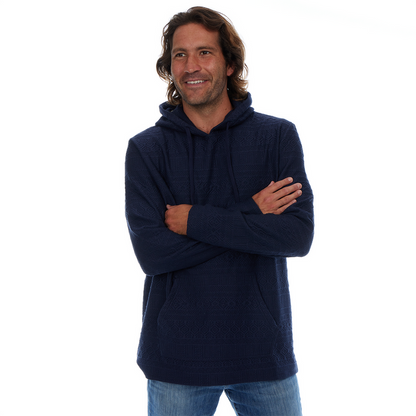 Tobias Textured Tonal Stretch Kangaroo Pocket Hoodie - Navy