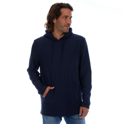 Tobias Textured Tonal Stretch Kangaroo Pocket Hoodie - Navy