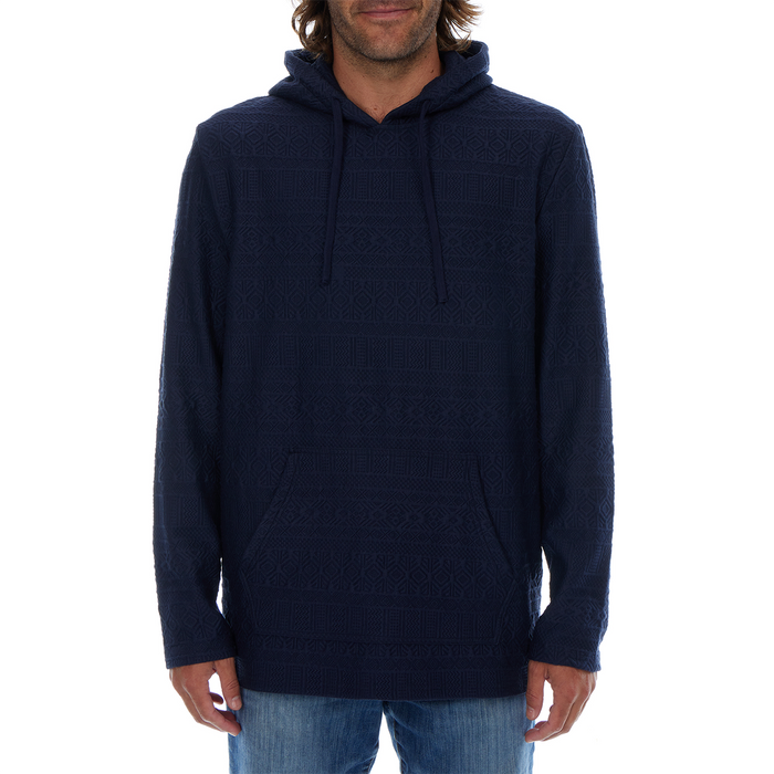 Tobias Textured Tonal Stretch Kangaroo Pocket Hoodie - Navy