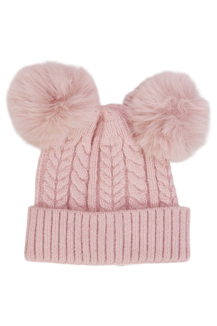 Toddlers Cable Knitted Double Pom Beanie