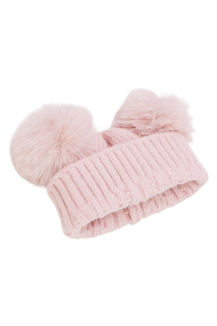 Toddlers Cable Knitted Double Pom Beanie