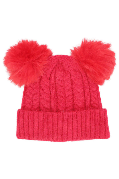 Toddlers Cable Knitted Double Pom Beanie