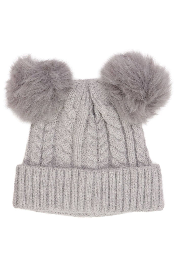 Toddlers Cable Knitted Double Pom Beanie