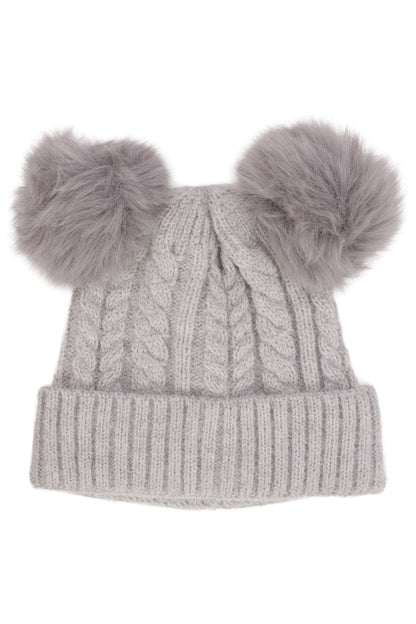 Toddlers Cable Knitted Double Pom Beanie