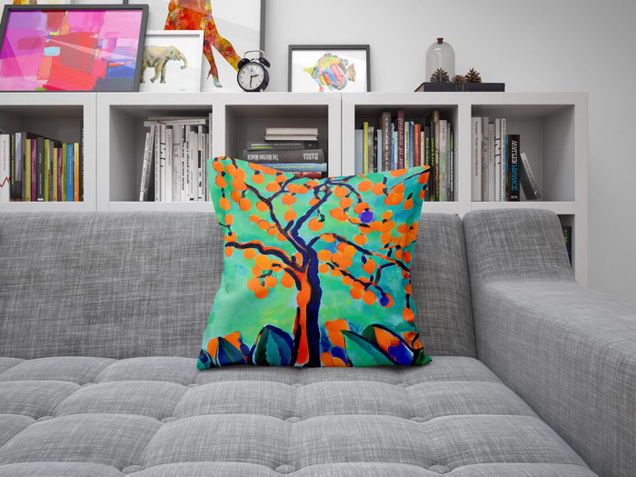 Tree Full Of Fruit Throw Pillow, Abstract Throw Pillow Cover, Designer Pillow, Colorful Pillow Case, Nursery Pillows, Sofa Pillows