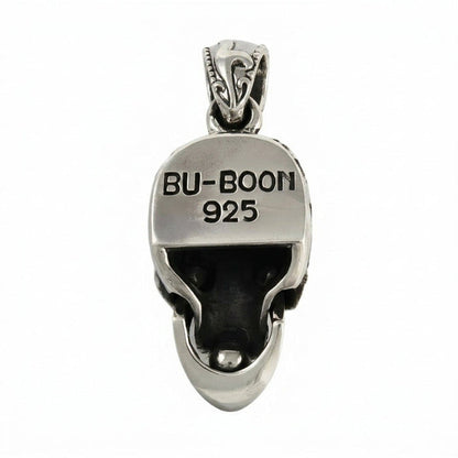 Reverse side of the silver pendant displaying the flat back stamped with BU-BOON and a 925 hallmark.