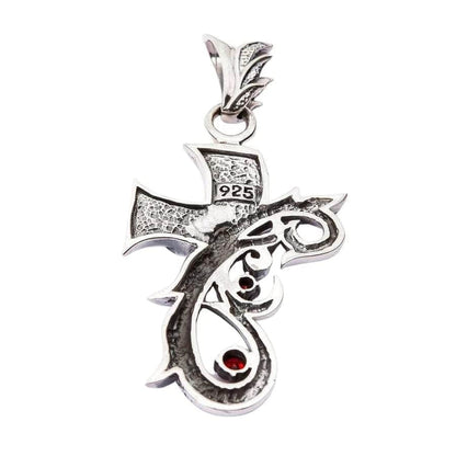 Back view of the cross pendant showing the textured finish and 925 hallmark stamp.