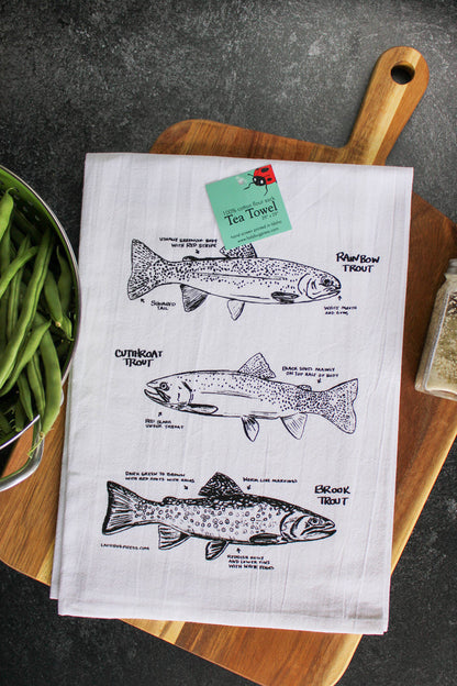 Trout Tea Towel, Screen Printed flour sack dish towel