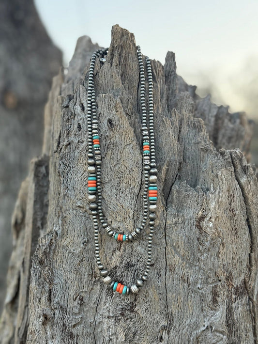 Turquoise and Orange Beaded Layer Necklace