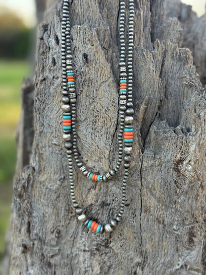 Turquoise and Orange Beaded Layer Necklace