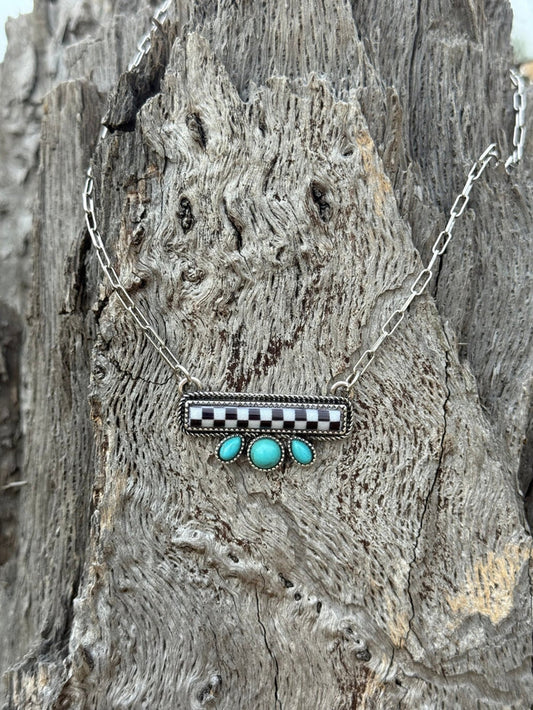 Turquoise Checkered Bar Necklace