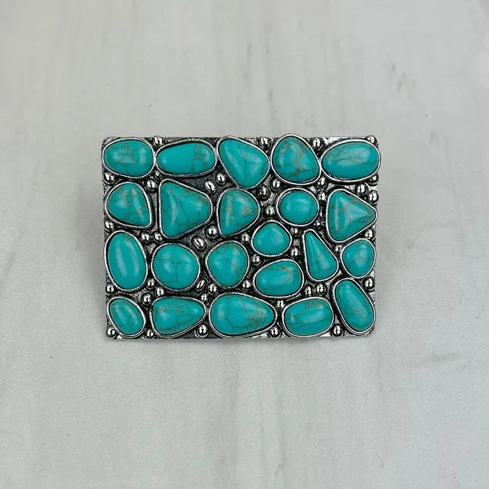Turquoise Stones Rectangle Belt Buckle