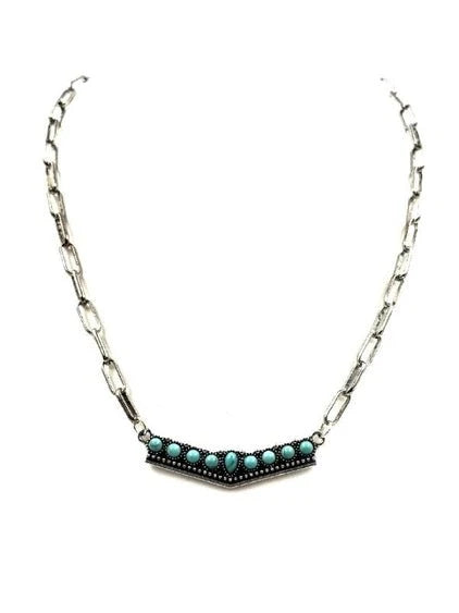 Turquoise V-Shape Bar Chain Necklace