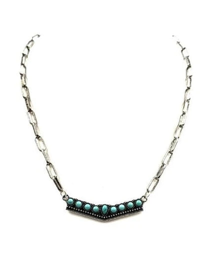 Turquoise V-Shape Bar Chain Necklace