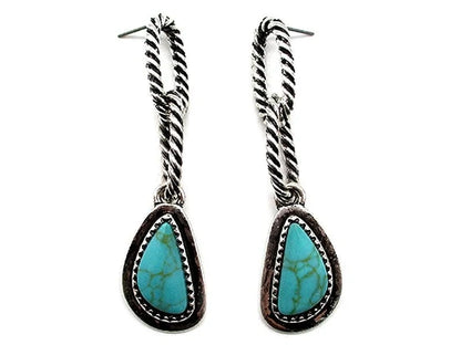 Twisted Rope Link Turquoise Teardrop Earrings