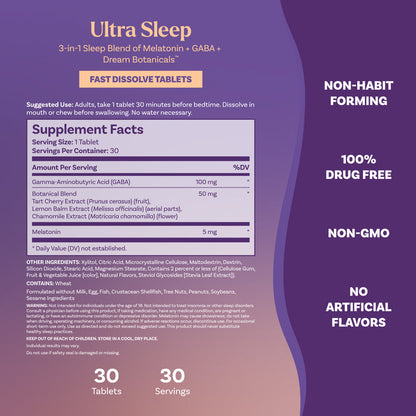 Ultra Sleep 3-in-1 Fast Dissolve Tablets, 30ct