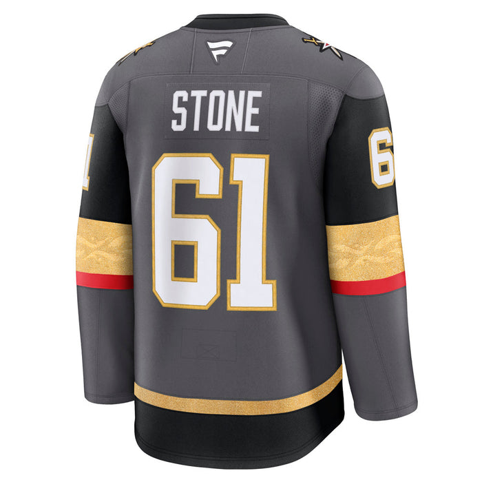 Gray Mark Stone Jersey with gold, red, and black accents, official VGK merchandise