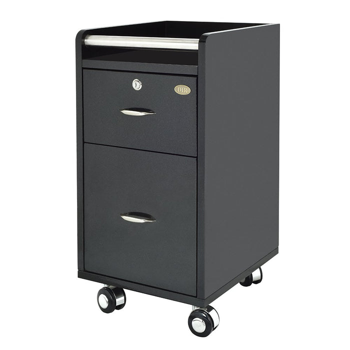 DIR Pedi-Mani Trolley Cart Black—locking, rolling cabinet ideal for manicures or pedicures.