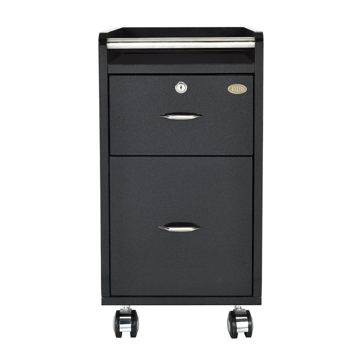 DIR Pedi-Mani Trolley Cart Black with 2 drawers and wheels, ideal for manicure or pedicure.