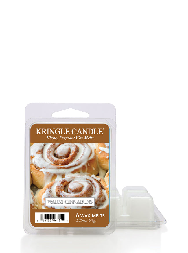 Kringle Candle Warm Cinnabuns wax melt packaging on a white background