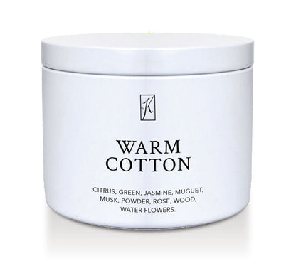 White container of 'Warm Cotton' fragrance with brand logo on a white background