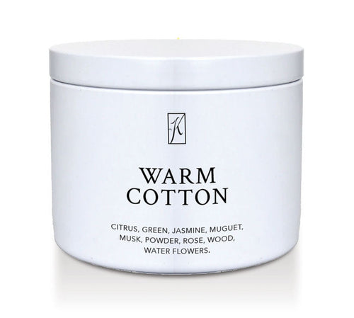 White container of 'Warm Cotton' fragrance with brand logo on a white background