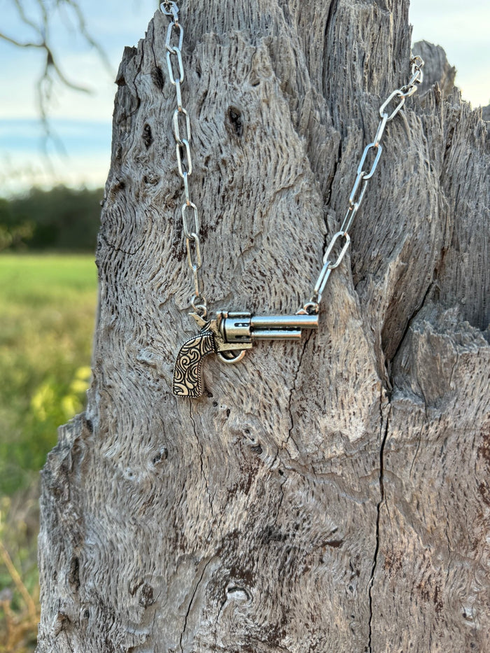 Western Pistol Charm Necklace